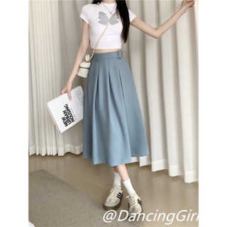 💜Dancinggirl💚⭐️กระโปรงทรงเอ เอวสูง ลําลอง สีพื้น แบบเรียบง่าย แฟชั่นสไตล์เกาหลี สําหรับผู้หญิง