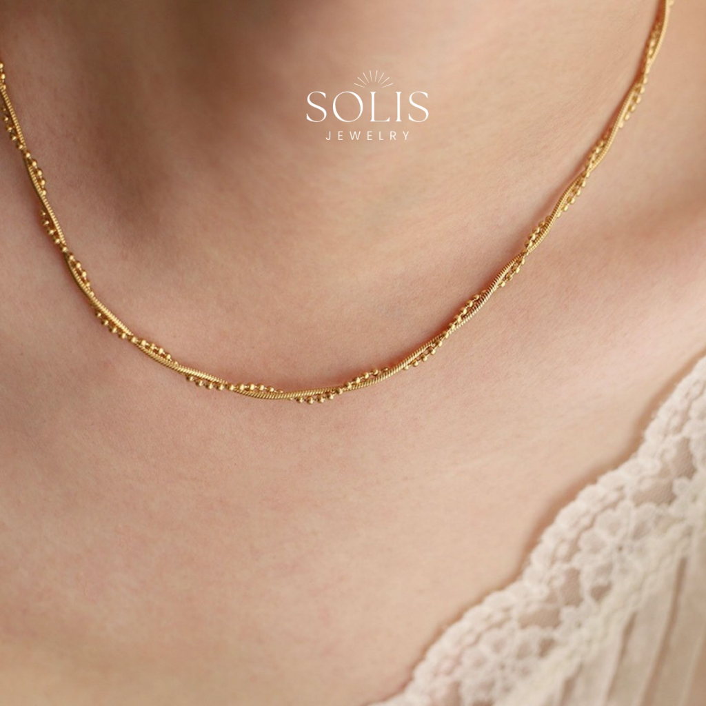 สร้อยคอโซ่ลูกปัดบิด 2 ชั้น สำหรับผู้หญิง ไม่มีสารกันน้ำ NL183