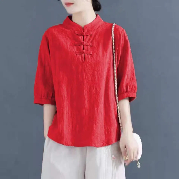 เสื้อยืด ผ้าฝ้าย และผ้าลินิน ทรงหลวม ขนาดใหญ่ สไตล์จีนเรโทร สําหรับผู้หญิง