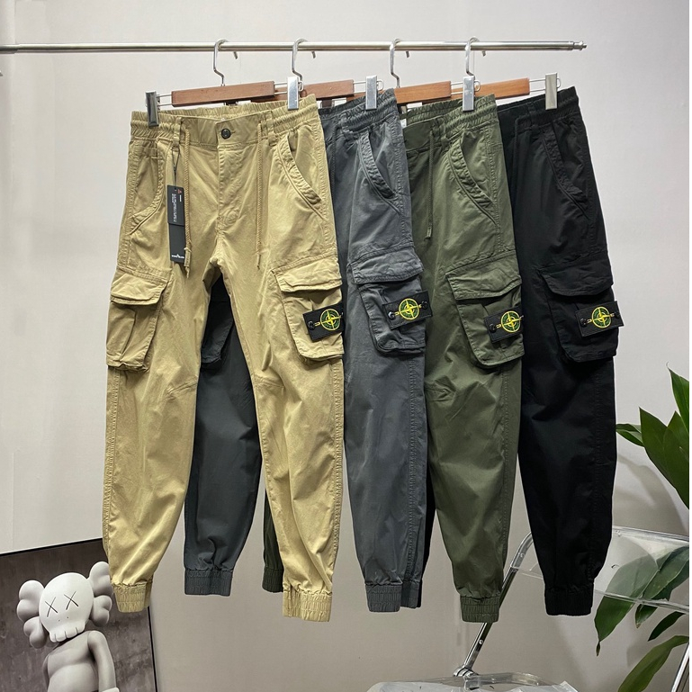 STONE ISLAND กางเกงทํางานแบบเชือกรูด มีกระเป๋าใหญ่ สำหรับฤดูใบไม้ผลิและฤดูร้อน