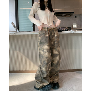 American style camouflage wide leg workwear pants for womens hip-hop spicy high street straight leg pants