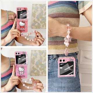 Samsung Galaxy Z Flip5 การ์ตูนน่ารัก hello Kitty เคส พร้อมโซ่ PC เคสแข็ง Z Flip 5 Flip5 5G ป้องกันหน้าจอ ฟิล์มกระจก เคส