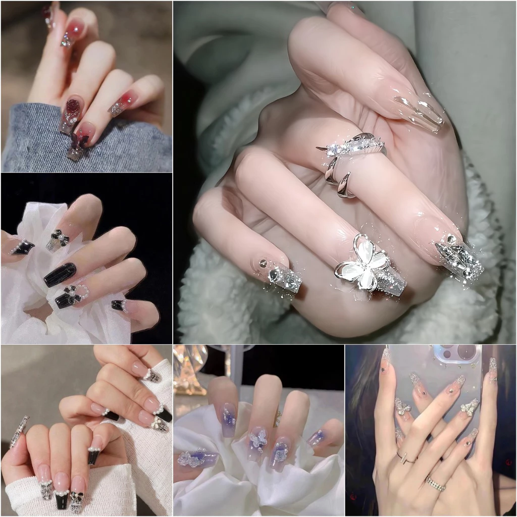 เล็บปลอม French Nail 24 ชิ้น พร้อมกาวอะคริลิค Full Nail