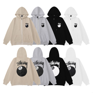 Stussy เสื้อกันหนาว มีฮู้ด ผ้าฝ้าย ผ้าฟลีซ พิมพ์ลาย ทรงหลวม แฟชั่นสําหรับทุกเพศ