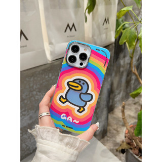 เคสซิลิโคนนิ่ม ลายการ์ตูนเป็ด สีรุ้ง สําหรับ iPhone 15 pro max 14pro 13pro max 12 pro iPhone11