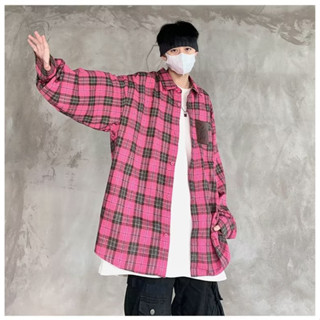 เสื้อเชิ้ตแขนยาว ลายสก๊อต สีชมพู เข้ากับทุกการแต่งกาย สไตล์สตรีท อเมริกัน ไฮเอนด์ สําหรับผู้ชาย ไซซ์ M - 3XL เสื้อเชิ้ต