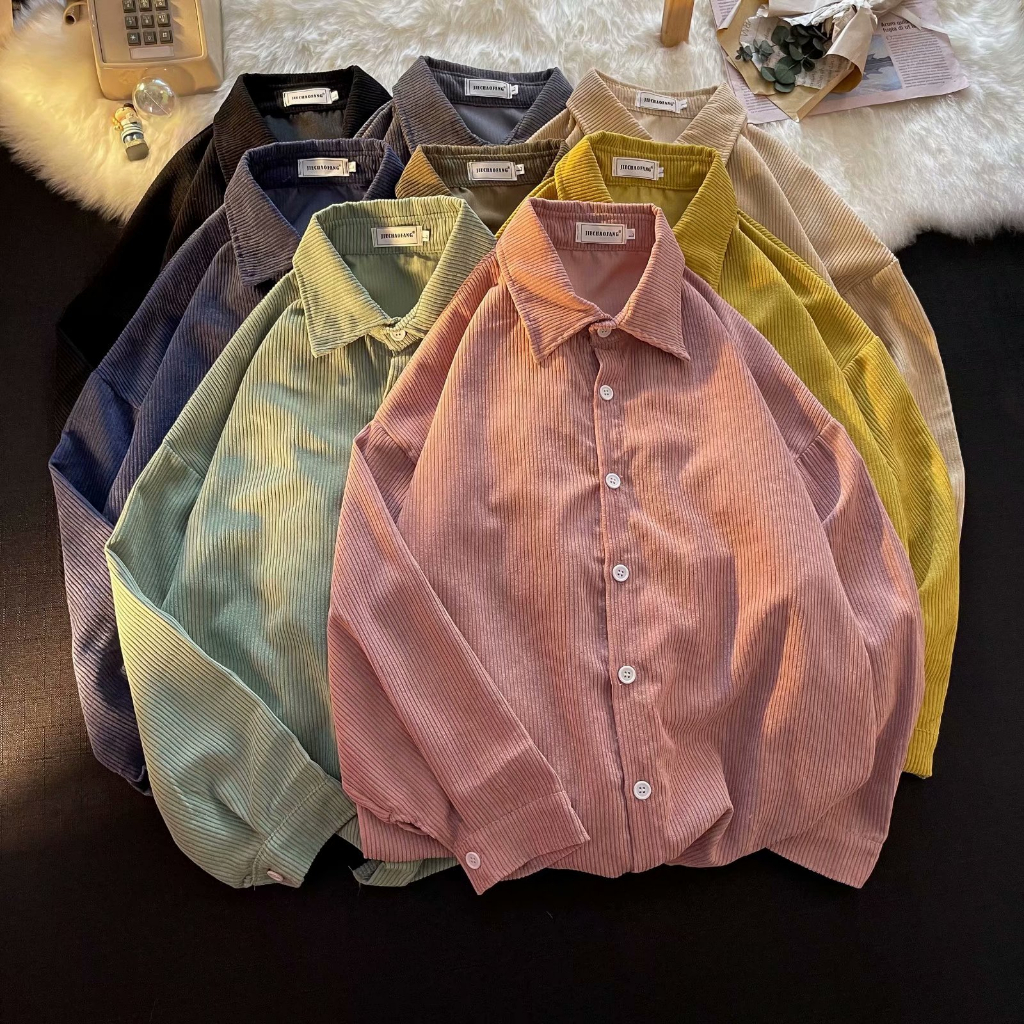 สไตล์ญี่ปุ่นผ้าลูกฟูกเสื้อผู้ชายแขนยาว ม-3เอ็กแอล แปดสีฤดูใบไม้ผลิฤดูใบไม้ร่วงสไตล์ฮ่องกงย้อนยุคด้านบนผู้ชายผู้หญิงสไตล์เดียวกันนักเรียนสบายๆหลวมแจ็คเก็ต คนพาล หล่อผ้าลูก