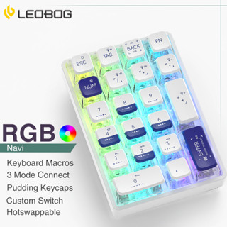 Leobog K21 คีย์บอร์ดตัวเลข แบบใส 21 คีย์ 2.4G Type-C เชื่อมต่อบลูทูธ