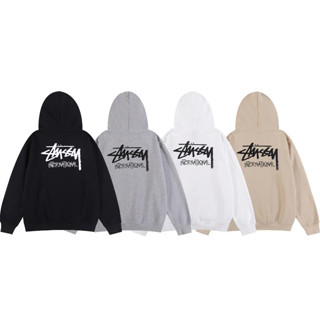 Stussy เสื้อกันหนาว มีฮู้ด ผ้าฝ้าย ผ้าฟลีซ พิมพ์ลาย แฟชั่นสําหรับผู้ชาย และผู้หญิง