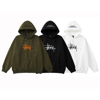 Stussy เสื้อกันหนาว มีฮู้ด ผ้าขนสัตว์ ปักลาย ทรงหลวม แฟชั่นสําหรับทุกเพศ