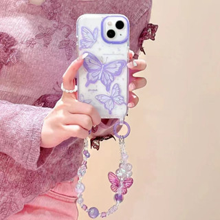 เคสโทรศัพท์มือถือ Tpu ใส แบบนิ่ม ลายผีเสื้อ สีม่วง สําหรับ iPhone 11 14 14promax 14pro 13pro 12pro