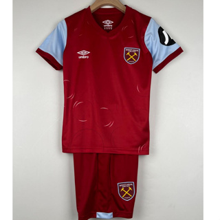 เสื้อกีฬาแขนสั้น ลายทีมชาติฟุตบอล West Ham 23/24 ชุดเหย้า สีแดง สําหรับเด็ก