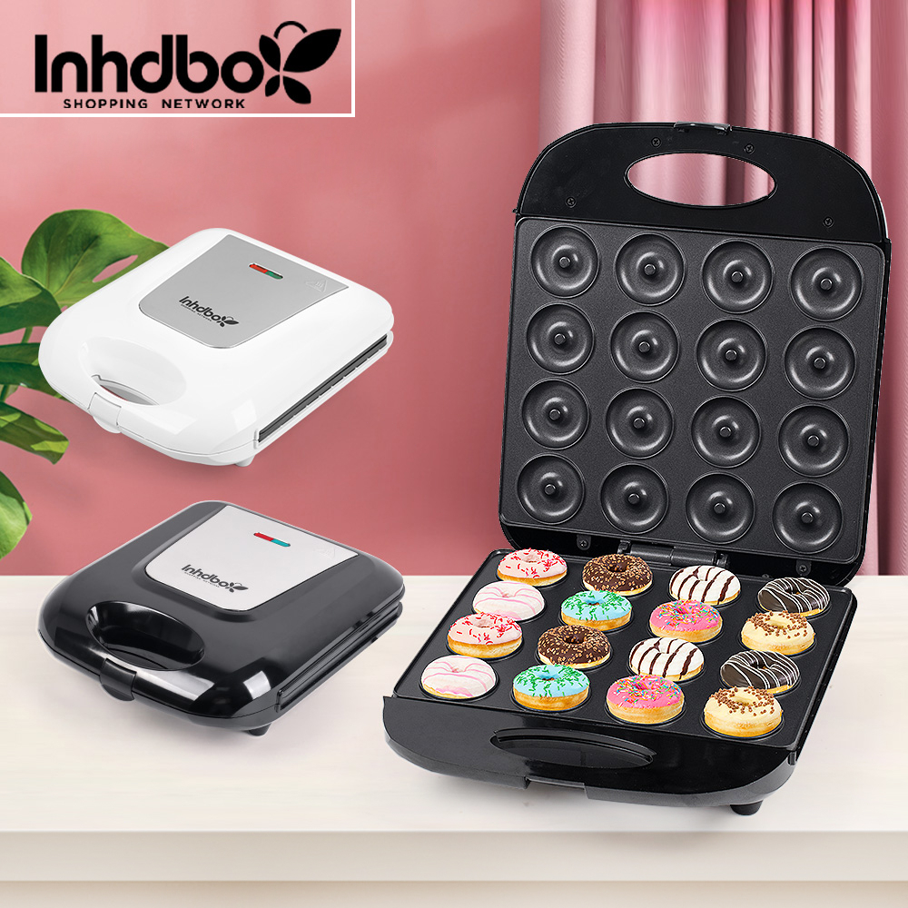 INHDBOX เครื่องทําโดนัท 1400W เครื่องทำขนม ทำได้ครั้งละ 16 ชิ้น เครื่องทำโดนัทจิ๋ว รับประกัน 1ปี