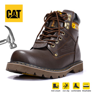 Caterpillar รองเท้าบูทหนัง หัวเหล็ก เพื่อความปลอดภัย สีดํา สีน้ําตาล สําหรับผู้ชาย