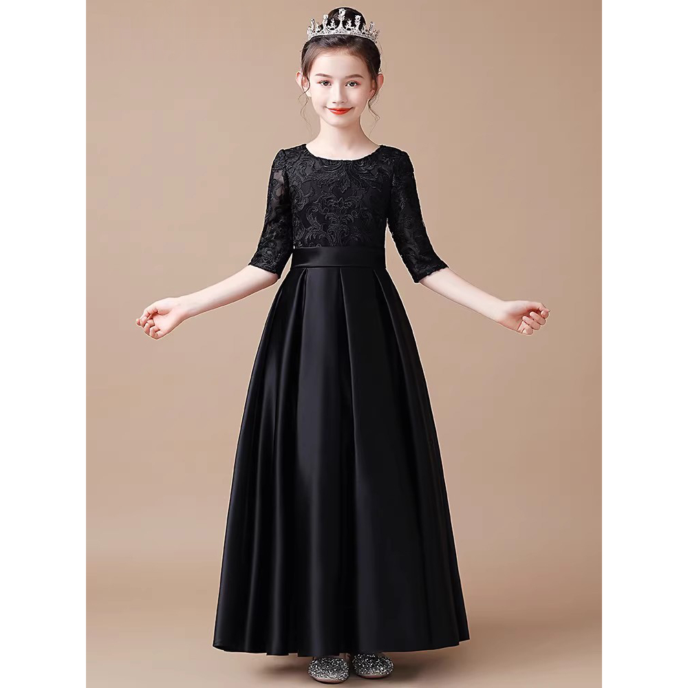 สาวระดับไฮเอนด์สีดําชุดเจ้าหญิงกลางเด็กใหญ่เปียโนประสิทธิภาพไวโอลินประสิทธิภาพเครื่องแต่งกายเด็กวงคอรัสชุด