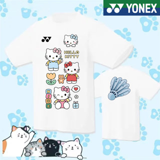 เสื้อกีฬาแบดมินตันแขนสั้น ลาย YY "Hello Kitty" สําหรับผู้ชาย และผู้หญิง 2023