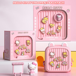 【Hello Kitty】กระเป๋าเป้สะพายหลัง กระเป๋าสะพายไหล่คู่ ขนาดเล็ก DIY สําหรับเด็กนักเรียนอนุบาล