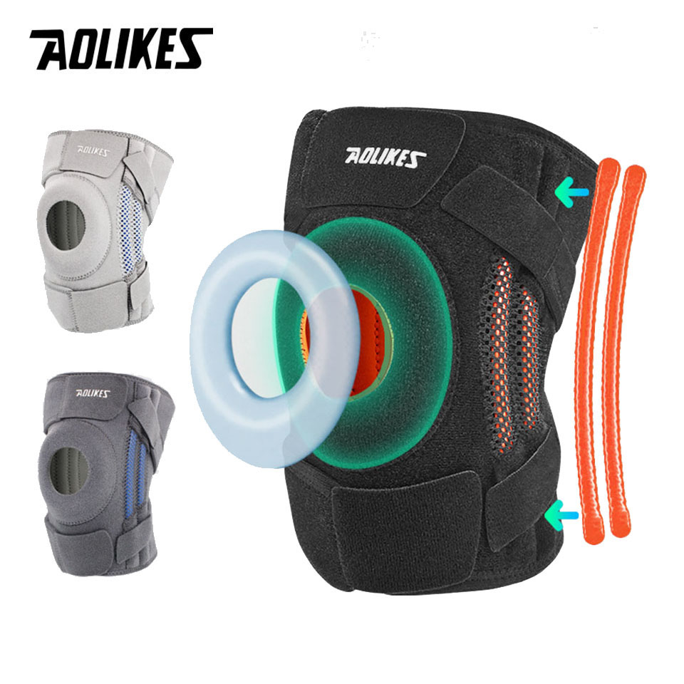 AOLIKES อุปกรณ์พยุงเข่า 1 ชิ้นพร้อมตัวกันโคลงด้านข้างและแผ่นเจล Patella สําหรับการสนับสนุนอาการปวดเข่าและการกู้คืนอย่างรวดเร็ว
