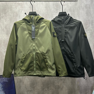 STONE ISLAND พร้อมส่ง เสื้อแจ็กเก็ต มีฮู้ด กันน้ํา กันลม ลายหิน สําหรับผู้ชาย