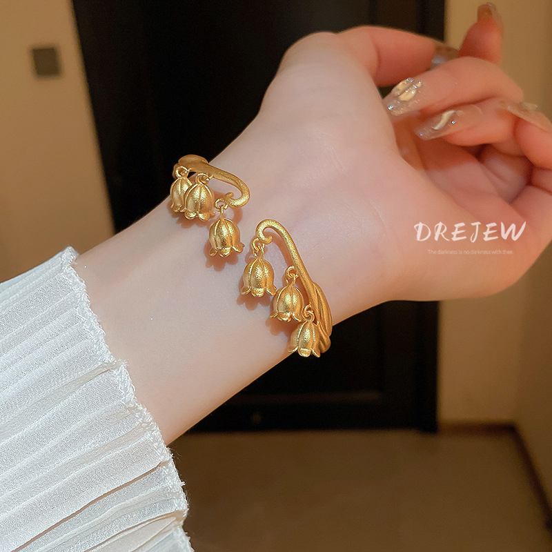DREJEW สร้อยข้อมือ แบบเปิด ลายดอกไม้ 18k หรูหรา ไฮโปอัลเลอร์จีนิก เครื่องประดับ