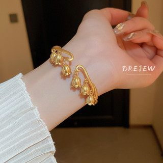 Drejew สร้อยข้อมือ แบบเปิด ลายดอกไม้ 14k หรูหรา กันแพ้