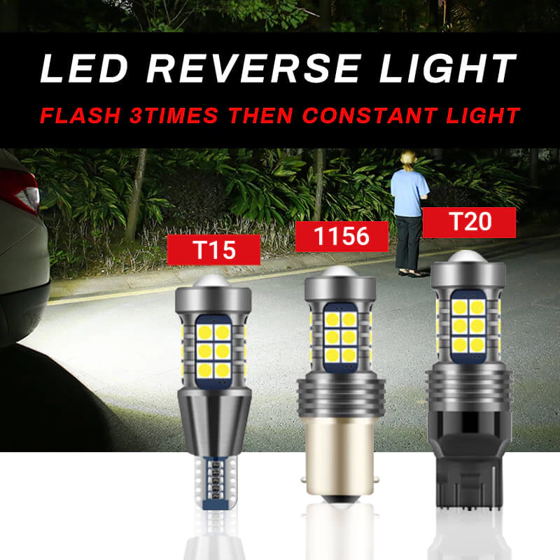 YIRAY 27LED รถ LED หลอดไฟถอยหลัง Flash & Non Flash T15/W16W T20/7440 1156/P21W 27chips หลอดไฟสํารองแสงสีขาว (Striobe 3 ครั้ง + คงที่)