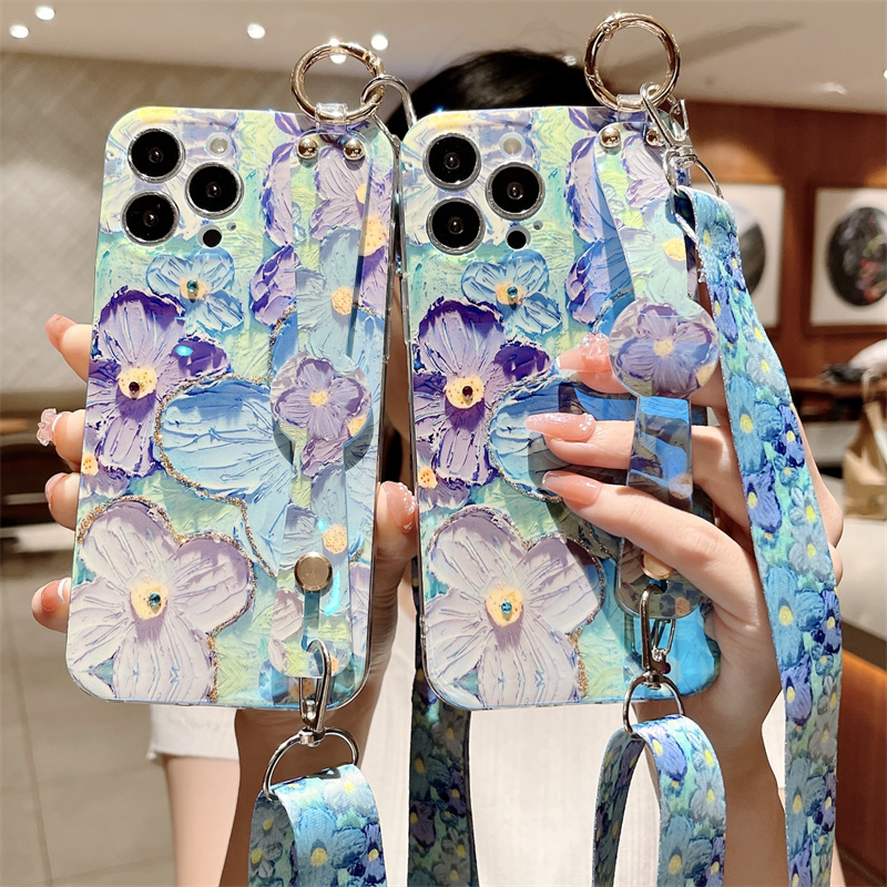 เคสโทรศัพท์มือถือ ซิลิโคนนุ่ม แต่งกลิตเตอร์ ลายดอกไม้ 3D พร้อมสายคล้องข้อมือ สําหรับ Xiaomi 13 12 12T 11T Pro 12Lite 11Lite Redmi 9A Note 12 Pro+ 5G 11 11S 10 10S
