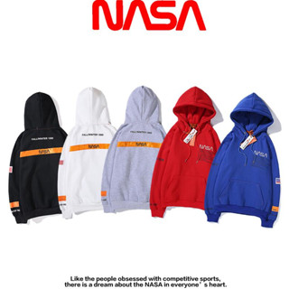 เสื้อกันหนาว มีฮู้ด ผ้าฝ้ายแท้ ปักลาย NASA แฟชั่นสําหรับผู้ชาย และผู้หญิง