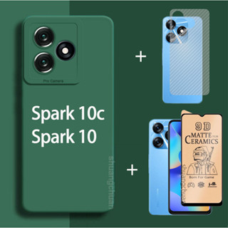 3in1 Tecno spark 10c เคสโทรศัพท์ spark 10 ฟิล์มป้องกันเซรามิก + ฟิล์มด้านหลัง Angel eyes เคสโทรศัพท์ฝ้าสี spark 10 pro กันกระแทก นิ่ม TPU เคส