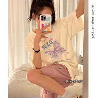 เสื้อยืดลําลอง ผ้าฝ้าย แขนสั้น คอกลม ทรงหลวม แฟชั่นฤดูร้อน สําหรับสตรี