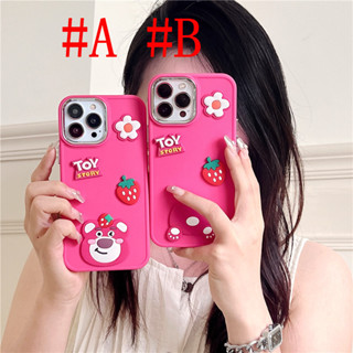 เคสโทรศัพท์มือถือ TPU นิ่ม กันฝุ่น กันตก ป้องกันเลนส์ ลายการ์ตูนหมีสตรอเบอร์รี่น่ารัก 3D สําหรับ IPhone 14 13 12 11 Pro Max X XS XR 8 7 Plus