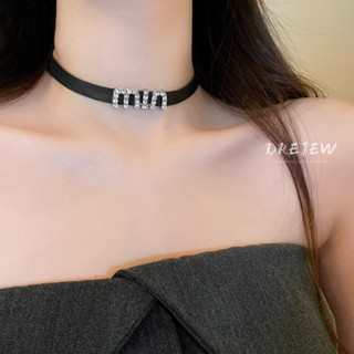 DREJEW สร้อยคอโชคเกอร์ หนัง ประดับเพชร จี้ตัวอักษร สไตล์หวาน…