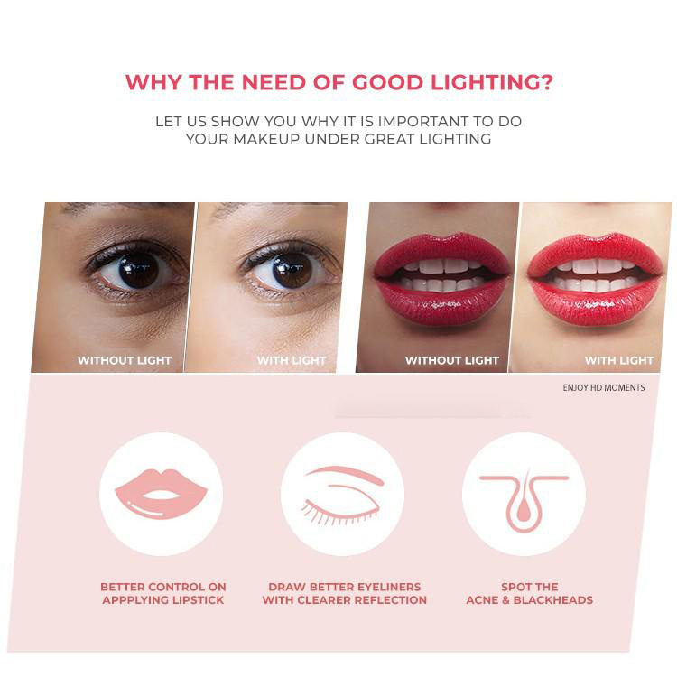 ZAMOTO กระจกงาม กระจกมีไฟ LED กระจกแต่งหน้า สัมผัสไฟ led สามสีที่สามารถปรับได้ - รูปที่ 3