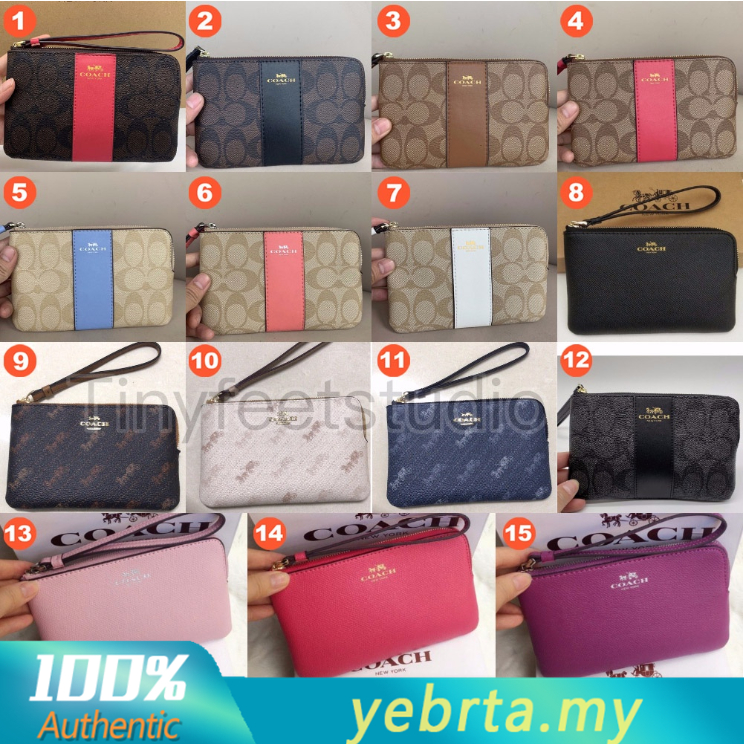 F58035 F58032 C4466 มุม Zip Wristlet หนัง Stripe Horse Carriage ผู้หญิงสั้นกระเป๋าเหรียญกระเป๋าสตางค