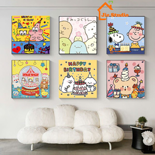 ✨Free Shipping+Ready Stock✨ ✨Ready Stock✨DIY Children Adult Digital Oil Painting 20x20 Frame number oil Painting Practice Happy Birthday 20*20 Oil Painting Birthday Gift SpongeBob Snoopy Corner Creature  Handmade Oil Painting Coloring Painting