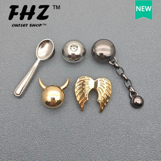 Fhz™ Crocs Jbbitz โลหะ สร้างสรรค์ จับคู่รูรองเท้า สําหรับผู้หญิงและผู้ชาย Diy Crocs charm