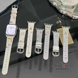 สายนาฬิกาข้อมือหนัง ลายกระต่ายน่ารัก สีชมพู สําหรับ iwatch serie 8 7 6 5 SE 4 3 2 1 iwatch 49 มม. 41 มม. 45 มม. 44 มม. 40 มม. 38 มม. 42 มม.