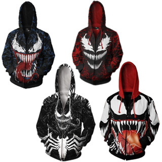 เสื้อแจ็กเก็ตกันหนาว มีฮู้ด แต่งซิป พิมพ์ลายดิจิตอล Venom Superhero