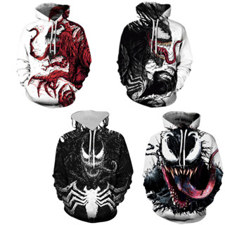 เสื้อแจ็กเก็ตกันหนาว มีฮู้ด พิมพ์ลาย Venom Superhero 3 มิติ สําหรับผู้ชาย และผู้หญิง