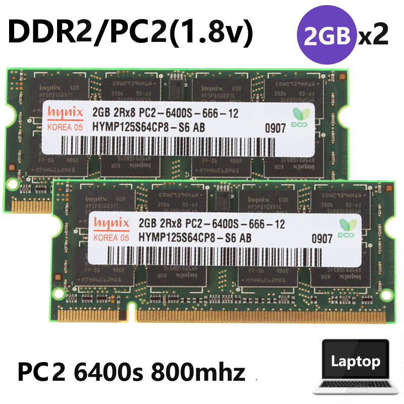Hynix 4GB(2pcs 2GB) DDR2 800mhz 2Rx8 PC2 6400s 200Pin SODIMM RAM สําหรับแล็ปท็อปหน่วยความจําโน้ตบุ๊ค
