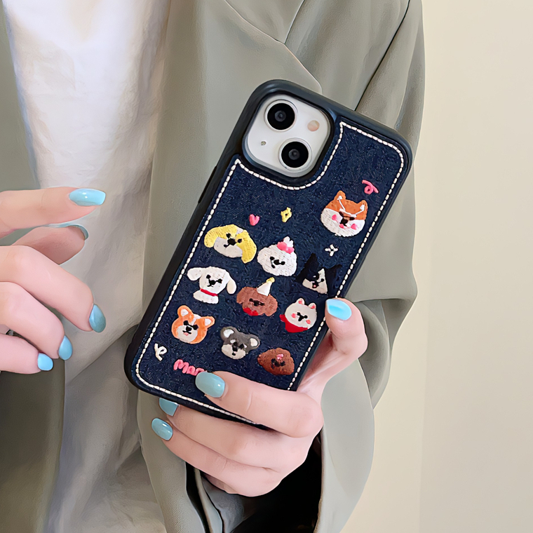 เคสโทรศัพท์มือถือ TPU แบบนิ่ม ปักลายลูกสุนัข สําหรับ iphone 15 Pro Max 14 Pro Max 13 Pro Max 12 Pro Max