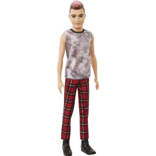 Barbie Ken Fashionistas Doll #176 with Sculpted Brunette Ombre-Tipped Hair Wearing a Sleeveless Tie-dye Shirt, Red Plaid Pants &amp; Black Boots GVY29 ตุ๊กตาบาร์บี้เคน ตุ๊กตาแฟชั่นนิสต้า #176 เสื้อแขนกุด ลายสก็อต สีแดง และรองเท้าบูท สีดํา GVY29