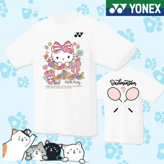 Yonex YY เสื้อกีฬาแบดมินตัน แขนสั้น แห้งเร็ว ลายคิตตี้ สีเหลือง ใส่สบาย