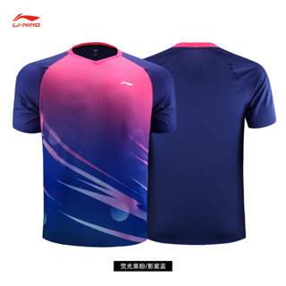 LI NING เสื้อกีฬาเทนนิสแขนสั้น ระบายอากาศได้ดี แบบแห้งเร็ว สไตล์เกาหลีใต้ สําหรับผู้ชาย และผู้หญิง