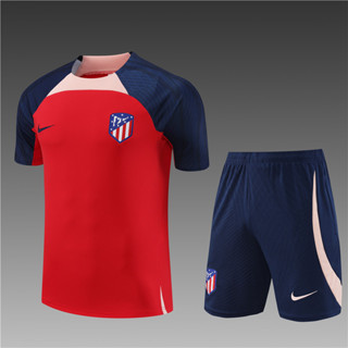 เสื้อกีฬาแขนสั้น ลายทีมชาติฟุตบอล Atletico de Madrid 2023-24 ชุดเหย้า และกางเกงขาสั้น สําหรับเด็ก