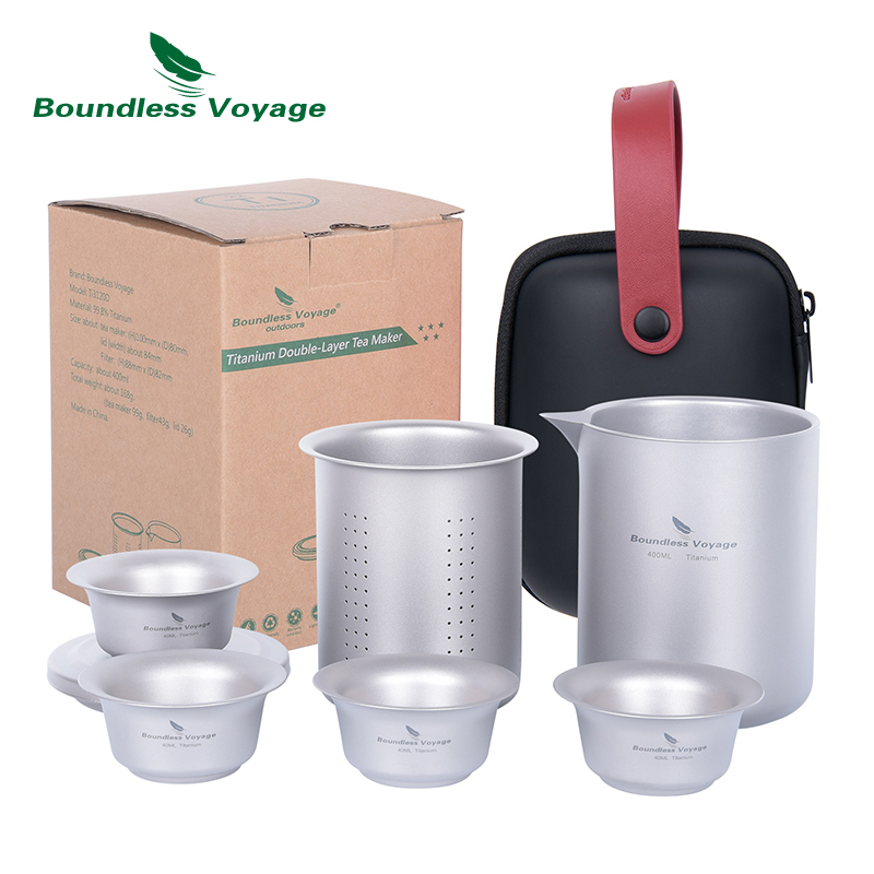 Boundless Voyage Titanium Double-Layer Tea Maker กาน้ําชาน้ําหนักเบากรอง Anti-scalding ชาถ้วยกาแฟแก้