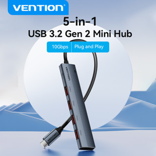 Vention 5 in 1 Type C USB 3.2 Gen 2 Mini Hub ถ่ายโอนข้อมูลความเร็วสูง บาง และพกพาได้ เข้ากันได้กับระบบต่างๆ เช่น ipad และ Android CKH