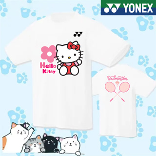 Yonex ใหม่ เสื้อกีฬาแบดมินตัน แขนสั้น ลาย "Hello Kitty" สไตล์เกาหลี แห้งเร็ว สําหรับผู้ชาย และผู้หญิง 2023