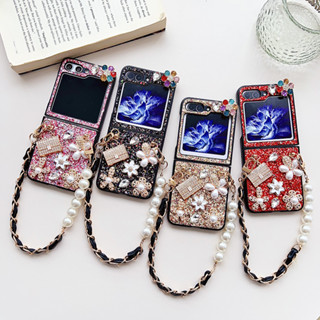 เคสป้องกันโทรศัพท์มือถือ ประดับกลิตเตอร์ และเพชร แฮนด์เมด สําหรับ Samsung Galaxy Z Flip 5 4 3 ZFlip5 ZFlip4 ZFlip3