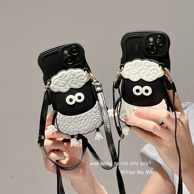 เคสโทรศัพท์มือถือซิลิโคน กันกระแทก ลายแกะ พร้อมกระเป๋าสตางค์ หรูหรา สําหรับ iPhone 14 14 Pro 13 Pro Max 12 11 Pro X XR XS Max 7+8+